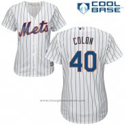 Maglia Baseball Donna New York Mets 40 Bartolo Colon Bianco Cool Base