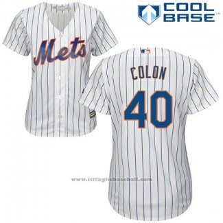 Maglia Baseball Donna New York Mets 40 Bartolo Colon Bianco Cool Base