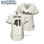 Maglia Baseball Donna Philadelphia Phillies Carlos Santana 2018 Memorial Day Cool Base Crema