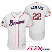 Maglia Baseball Uomo Atlanta Braves 2017 Stelle e Strisce 22 Nick Markakis Bianco Flex Base