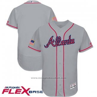 Maglia Baseball Uomo Atlanta Braves 2017 Stelle e Strisce Grigio Flex Base