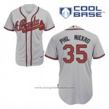 Maglia Baseball Uomo Atlanta Braves 35 Phil Niekro Grigio Cool Base