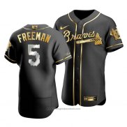 Maglia Baseball Uomo Atlanta Braves Freddie Freeman Golden Edition Autentico Nero Or