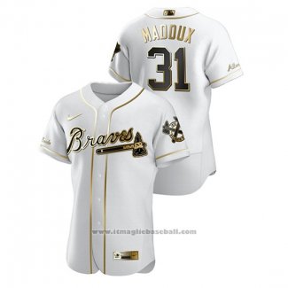 Maglia Baseball Uomo Atlanta Braves Greg Maddux Golden Edition Autentico Bianco