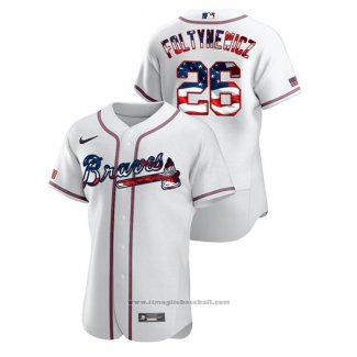 Maglia Baseball Uomo Atlanta Braves Mike Foltynewicz 2020 Stars & Stripes 4th of July Bianco