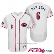 Maglia Baseball Uomo Cincinnati Reds 2017 Stelle E Strisce 6 Billy Hamilton Bianco Flex Base