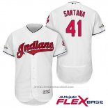 Maglia Baseball Uomo Cleveland Indians 2017 Postseason Carlos Santana Bianco Flex Base