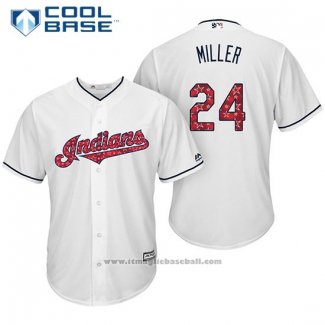 Maglia Baseball Uomo Cleveland Indians 2017 Stelle e Strisce 24 Andrew Miller Bianco Cool Base