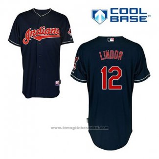 Maglia Baseball Uomo Cleveland Indians Francisco Lindor 12 Blu Alternato Cool Base