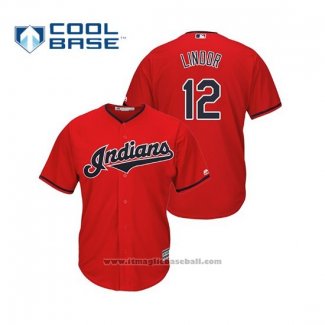 Maglia Baseball Uomo Cleveland Indians Francisco Lindor Cool Base Alternato 2019 Rosso