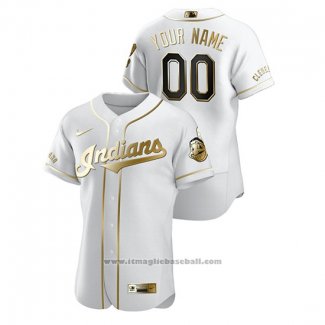 Maglia Baseball Uomo Cleveland Indians Personalizzate Golden Edition Autentico Bianco