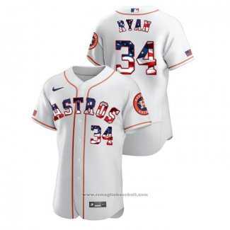 Maglia Baseball Uomo Houston Astros Nolan Ryan 2020 Stars & Stripes 4th of July Bianco