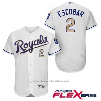 Maglia Baseball Uomo Kansas City Royals 2 Alcides Escobar Bianco 2017 Flex Base