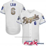 Maglia Baseball Uomo Kansas City Royals Lorenzo Cain World Series Campeones Or Bianco Flex Base