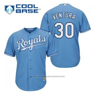 Maglia Baseball Uomo Kansas City Royals Yordano Ventura 30 Powder Blu Alternato Cool Base