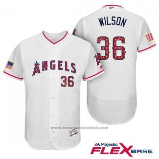 Maglia Baseball Uomo Los Angeles Angels 2017 Stelle e Strisce C.j. Wilson Bianco Flex Base
