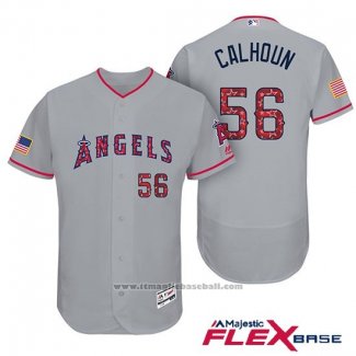 Maglia Baseball Uomo Los Angeles Angels 2017 Stelle e Strisce Kole Calhoun Grigio Flex Base