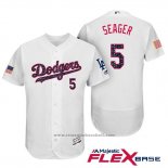 Maglia Baseball Uomo Los Angeles Dodgers 2017 Stelle e Strisce Corey Seager Bianco Flex Base