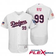 Maglia Baseball Uomo Los Angeles Dodgers 2017 Stelle e Strisce Hyun Jin Ryu Bianco Flex Base