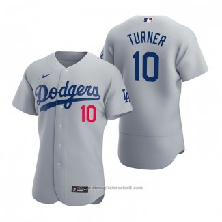 Maglia Baseball Uomo Los Angeles Dodgers Justin Turner Autentico 2020 Alternato Grigio