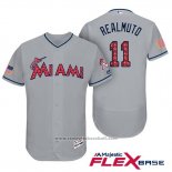 Maglia Baseball Uomo Miami Marlins 2017 Stelle e Strisce J.t. Realmuto Grigio Flex Base