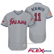 Maglia Baseball Uomo Miami Marlins 2017 Stelle e Strisce J.t. Realmuto Grigio Flex Base