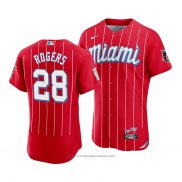 Maglia Baseball Uomo Miami Marlins Trevor Rogers 2021 City Connect Autentico Rosso