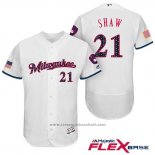 Maglia Baseball Uomo Milwaukee Brewers 2017 Stelle e Strisce Travis Shaw Bianco Flex Base