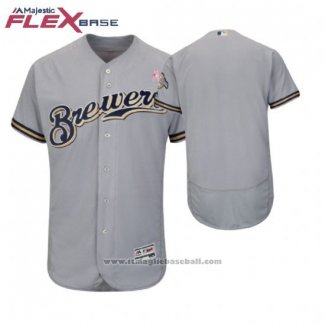 Maglia Baseball Uomo Milwaukee Brewers Grigio 2018 Festa della mamma Flex Base