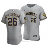 Maglia Baseball Uomo Milwaukee Brewers Jacob Nottingham Autentico Road Grigio