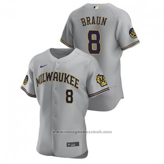 Maglia Baseball Uomo Milwaukee Brewers Ryan Braun Autentico 2020 Road Grigio