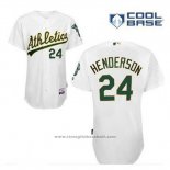 Maglia Baseball Uomo Oakland Athletics Rickey Henderson 24 Bianco Home Cool Base