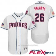 Maglia Baseball Uomo San Diego Padres 2017 Stelle e Strisce Yangervis Solarte Bianco Flex Base