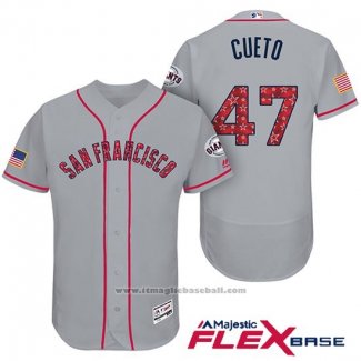 Maglia Baseball Uomo San Francisco Giants 2017 Stelle e Strisce Johnny Cueto Grigio Flex Base