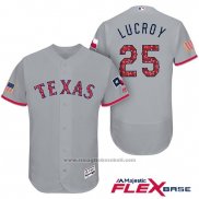 Maglia Baseball Uomo Texas Rangers 2017 Stelle e Strisce Jonathan Lucroy Grigio Flex Base