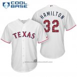 Maglia Baseball Uomo Texas Rangers 2017 Stelle e Strisce Josh Hamilton Bianco Cool Base