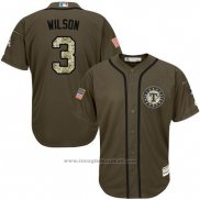 Maglia Baseball Uomo Texas Rangers 3 Russell Wilson Verde Salute To Service