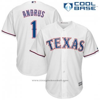 Maglia Baseball Uomo Texas Rangers Elvis Andrus Bianco Cool Base