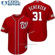 Maglia Baseball Uomo Washington Nationals 2017 Postseason Max Scherzer Rosso Cool Base