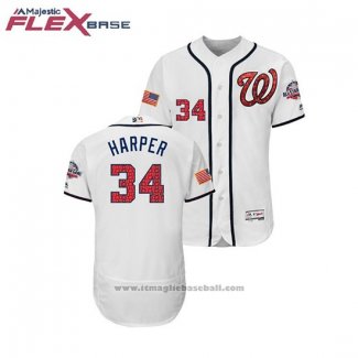 Maglia Baseball Uomo Washington Nationals Bryce Harper 2018 Stars & Stripes Flex Base Bianco