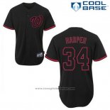 Maglia Baseball Uomo Washington Nationals Bryce Harper 34 Nero Fashion Cool Base