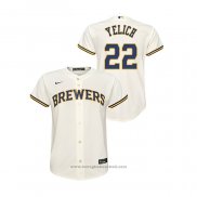 Maglia Baseball Bambino Milwaukee Brewers Christian Yelich Replica Primera Crema