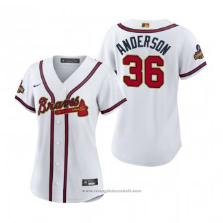 Maglia Baseball Donna Atlanta Braves Ian Anderson 2022 Gold Program Replica Bianco