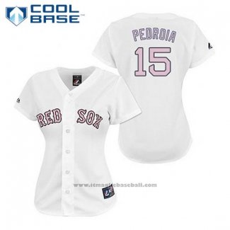 Maglia Baseball Donna Boston Red Sox 15 Dustin Pedroia Bianco Fashion Cool Base