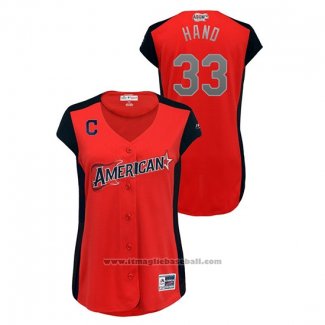 Maglia Baseball Donna Cleveland Indians 2019 All Star Workout American League Brad Hand Rosso