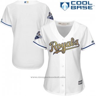 Maglia Baseball Donna Kansas City Royals World Series Campeones Or Bianco Cool Base