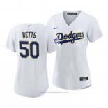 Maglia Baseball Donna Los Angeles Dodgers Mookie Betts 2021 Gold Program Replica Bianco