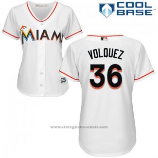 Maglia Baseball Donna Miami Marlins 36 Edinson Volquez Bianco Cool Base