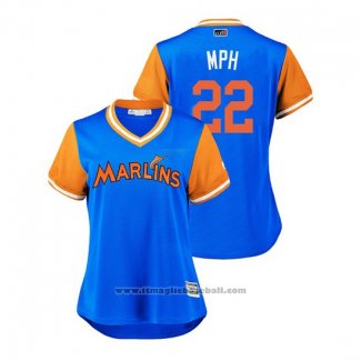 Maglia Baseball Donna Miami Marlins Sandy Alcantara 2018 LLWS Players Weekend Mph Blu