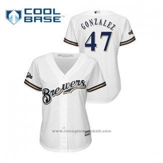 Maglia Baseball Donna Milwaukee Brewers Gio Gonzalez 2019 Postseason Cool Base Bianco